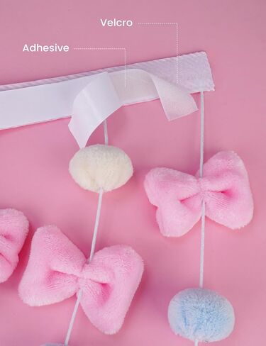NiHome Fluffy Plush Doorway Curtain, Cute Hanging String Garland Kawaii Wall Hanging Home Decor for Girl Baby Room,Plush Bowknot Pentacle Garland Curtain with Hooks & Adhesive Velcro, 9 Strings in Saudi Arabia