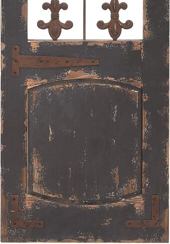 Deco 79 52726 Rustic Deep Espresso Wood Floret Decor Distressed Door Inspired Ornamental Wall Sculpture with Metal Wire Details, 16" x 57", Brown in Saudi Arabia