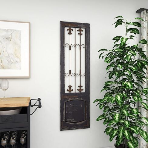 Deco 79 52726 Rustic Deep Espresso Wood Floret Decor Distressed Door Inspired Ornamental Wall Sculpture with Metal Wire Details, 16" x 57", Brown in Saudi Arabia
