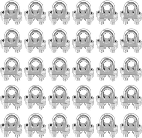 30 حزمة 3/8 بوصة سلك حبل المشبك M10، مشبك حبل سلك مطلي بالزنك، مشابك كابل من الصلب الكربوني، مثبت حبل غسيل على شكل حرف U، فضي in Kuwait