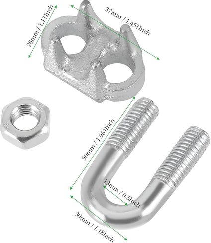 30 حزمة 3/8 بوصة سلك حبل المشبك M10، مشبك حبل سلك مطلي بالزنك، مشابك كابل من الصلب الكربوني، مثبت حبل غسيل على شكل حرف U، فضي in Kuwait