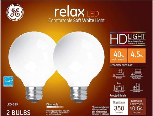 GE Reveal LED Light Bulbs, 60 Watt, G25 Globe Bulbs, Medium Base (2 Pack) in Saudi Arabia