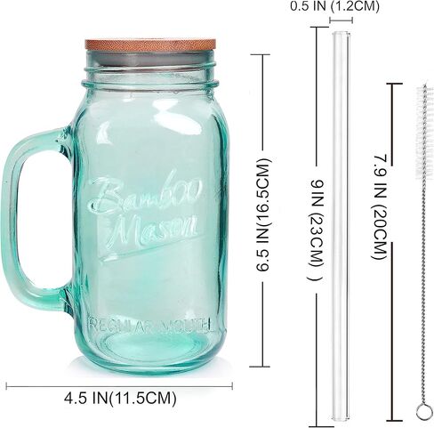 ANOTION Mason Jar with Lid and Straw, 24 oz Regular Mouth Mason Jars with Handle Drinking Glasses Tumbler Reusable Cups Smoothie Water Bottles for Iced Coffee (Classic 2 cups Style) in Kuwait