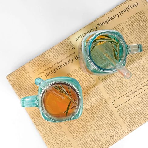 ANOTION Mason Jar with Lid and Straw, 24 oz Regular Mouth Mason Jars with Handle Drinking Glasses Tumbler Reusable Cups Smoothie Water Bottles for Iced Coffee (Classic 2 cups Style) in Kuwait