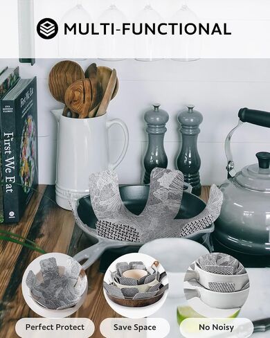 COCOER Pot and Pan Protectors Set of 12 Different 3 Sizes Absorbent Pan Protectors for Stacking Pan Separators Protectors Non Slip Pan Dividers for Stacking Avoid Scratch Cookware Protectors in Saudi Arabia