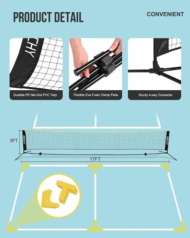 Pickleball Set with Net and Markers, Pickleball Net Set of 4 Paddles for Home Driveway, Includes Net (17ft) and 4 Pickleball Paddles, 4 Pickleball Balls, 1 Court Marker, 1 Tape Measure in Saudi Arabia