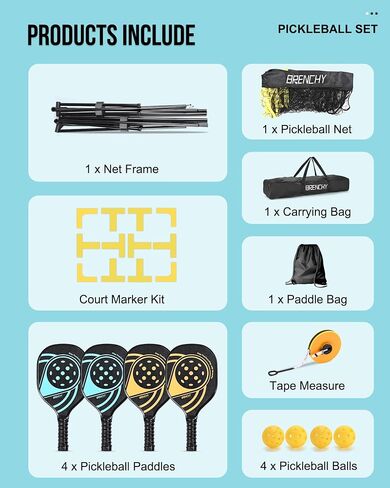 Pickleball Set with Net and Markers, Pickleball Net Set of 4 Paddles for Home Driveway, Includes Net (17ft) and 4 Pickleball Paddles, 4 Pickleball Balls, 1 Court Marker, 1 Tape Measure in Saudi Arabia