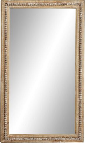 Deco 79 Wood Room Wall Mirror Distressed Entryway Mirror with Beaded Detailing, Wall Mounted Mirror 28" x 2" x 48", Light Brown in Saudi Arabia