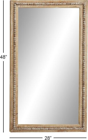Deco 79 Wood Room Wall Mirror Distressed Entryway Mirror with Beaded Detailing, Wall Mounted Mirror 28" x 2" x 48", Light Brown in Saudi Arabia