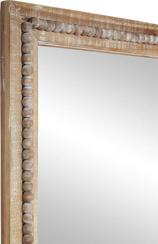Deco 79 Wood Room Wall Mirror Distressed Entryway Mirror with Beaded Detailing, Wall Mounted Mirror 28" x 2" x 48", Light Brown in Saudi Arabia