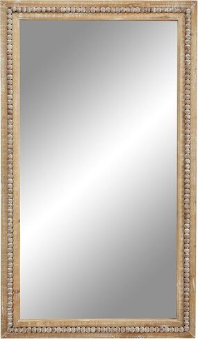 Deco 79 Wood Room Wall Mirror Distressed Entryway Mirror with Beaded Detailing, Wall Mounted Mirror 28" x 2" x 48", Light Brown in Saudi Arabia