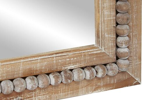 Deco 79 Wood Room Wall Mirror Distressed Entryway Mirror with Beaded Detailing, Wall Mounted Mirror 28" x 2" x 48", Light Brown in Saudi Arabia