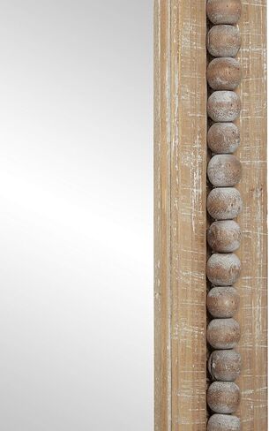 Deco 79 Wood Room Wall Mirror Distressed Entryway Mirror with Beaded Detailing, Wall Mounted Mirror 28" x 2" x 48", Light Brown in Saudi Arabia