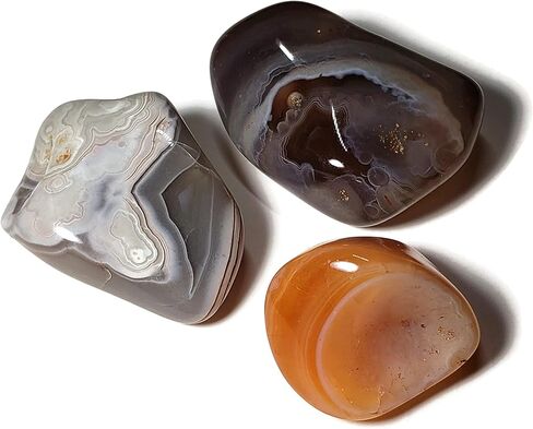 مجموعة 3 قطعة من عقيق بوتسوانا من الدرجة الأولى الصغيرة/المتوسطة هبطت ومصقولة للشفاء من الكريستال عينات من الأحجار الكريمة من أفريقيا in Kuwait