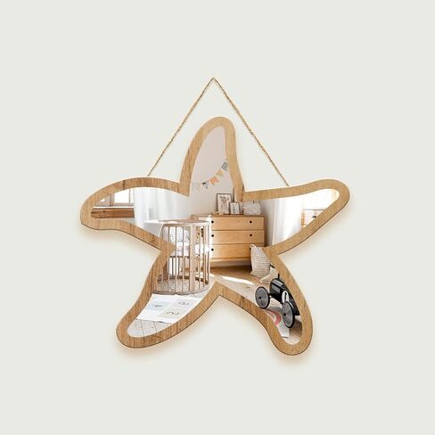 Sinco أكريليك ديكور من الخشب الطبيعي مؤطر على شكل نجم البحر مرآة حائط ديكور لغرفة الأطفال الحضانة 11.96 بوصة × 11.06 بوصة × 0.2 بوصة مرآة سميكة مؤطرة بدون ضباب in Kuwait