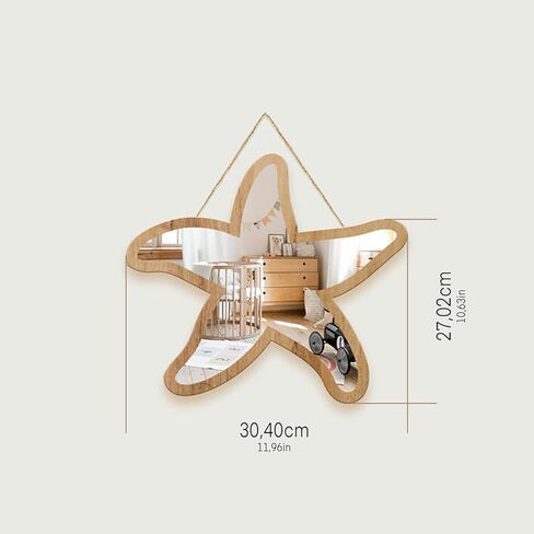 Sinco أكريليك ديكور من الخشب الطبيعي مؤطر على شكل نجم البحر مرآة حائط ديكور لغرفة الأطفال الحضانة 11.96 بوصة × 11.06 بوصة × 0.2 بوصة مرآة سميكة مؤطرة بدون ضباب in Kuwait