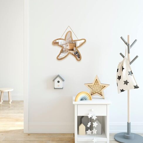 Sinco أكريليك ديكور من الخشب الطبيعي مؤطر على شكل نجم البحر مرآة حائط ديكور لغرفة الأطفال الحضانة 11.96 بوصة × 11.06 بوصة × 0.2 بوصة مرآة سميكة مؤطرة بدون ضباب in Kuwait