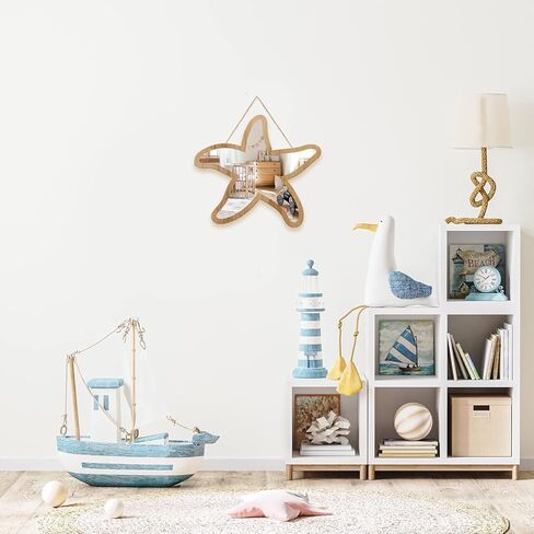 Sinco أكريليك ديكور من الخشب الطبيعي مؤطر على شكل نجم البحر مرآة حائط ديكور لغرفة الأطفال الحضانة 11.96 بوصة × 11.06 بوصة × 0.2 بوصة مرآة سميكة مؤطرة بدون ضباب in Kuwait