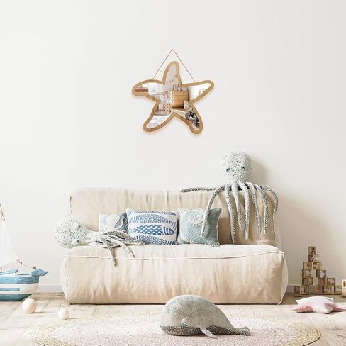 Sinco أكريليك ديكور من الخشب الطبيعي مؤطر على شكل نجم البحر مرآة حائط ديكور لغرفة الأطفال الحضانة 11.96 بوصة × 11.06 بوصة × 0.2 بوصة مرآة سميكة مؤطرة بدون ضباب in Kuwait