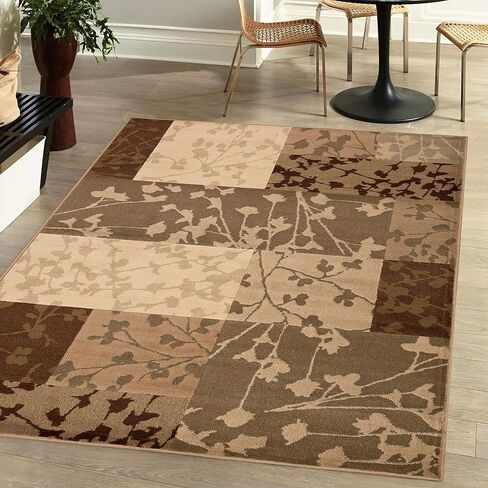 Superior Indoor Area Rug, Jute Backing, Floral Color Block Modern Farmhouse, Ideal for Entryway, Living Room, Kitchen, Bedroom, Hallway, Floor Cover, Phlox Collection, 4' x 6', Beige in Saudi Arabia