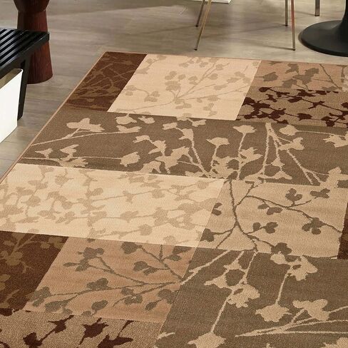 Superior Indoor Area Rug, Jute Backing, Floral Color Block Modern Farmhouse, Ideal for Entryway, Living Room, Kitchen, Bedroom, Hallway, Floor Cover, Phlox Collection, 4' x 6', Beige in Saudi Arabia