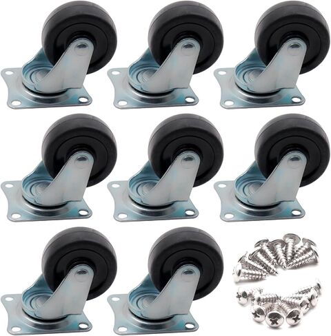 8 Pcs 2 inch Casters:Swivel Caster Wheels Rubber Base with Top Plate & Bearing Heavy Duty, Caster Wheels for Cart Furniture Workbench. (2 inch Casters) in Kuwait