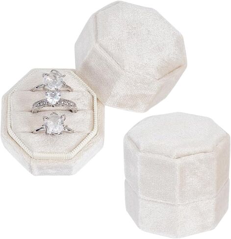 FINGERINSPIRE 2 PCS 3-Slot Octagon Velvet Rings Box Light Yellow Jewelry Ring Box Ring Storage Box with Velvet Inside Ring Gift Box for Stud Earrings Ring Storage Wedding Ceremony Proposal Engagement in Saudi Arabia