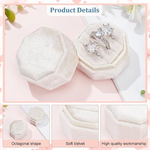 FINGERINSPIRE 2 PCS 3-Slot Octagon Velvet Rings Box Light Yellow Jewelry Ring Box Ring Storage Box with Velvet Inside Ring Gift Box for Stud Earrings Ring Storage Wedding Ceremony Proposal Engagement in Saudi Arabia
