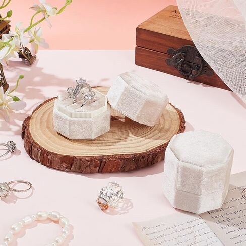FINGERINSPIRE 2 PCS 3-Slot Octagon Velvet Rings Box Light Yellow Jewelry Ring Box Ring Storage Box with Velvet Inside Ring Gift Box for Stud Earrings Ring Storage Wedding Ceremony Proposal Engagement in Saudi Arabia