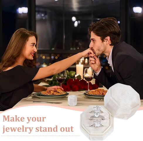 FINGERINSPIRE 2 PCS 3-Slot Octagon Velvet Rings Box Light Yellow Jewelry Ring Box Ring Storage Box with Velvet Inside Ring Gift Box for Stud Earrings Ring Storage Wedding Ceremony Proposal Engagement in Saudi Arabia