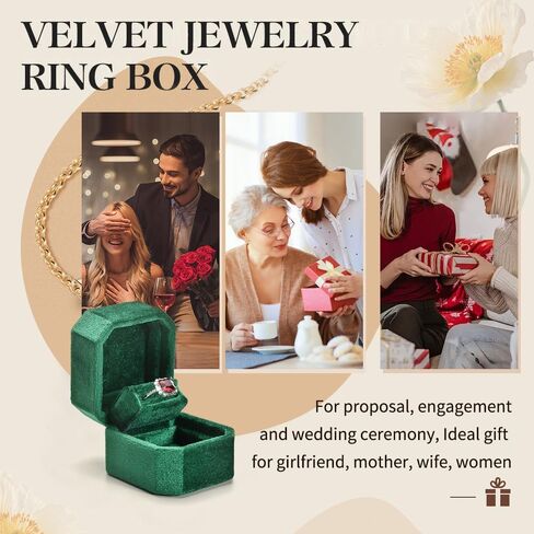 صندوق خاتم، علبة حلقية مخملية من القطيفة لحفلات الخطوبة والزفاف، صندوق هدايا صغير للرجال والنساء والصديقة والأم والأب (أخضر مع كلمات) in Kuwait