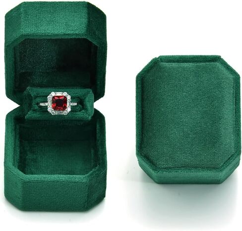 صندوق خاتم، علبة حلقية مخملية من القطيفة لحفلات الخطوبة والزفاف، صندوق هدايا صغير للرجال والنساء والصديقة والأم والأب (أخضر مع كلمات) in Kuwait