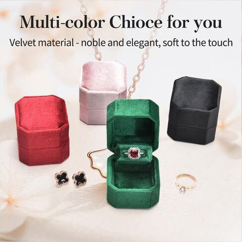 صندوق خاتم، علبة حلقية مخملية من القطيفة لحفلات الخطوبة والزفاف، صندوق هدايا صغير للرجال والنساء والصديقة والأم والأب (أخضر مع كلمات) in Kuwait