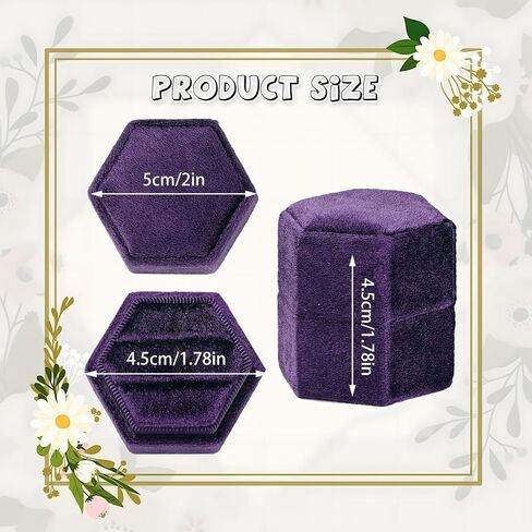 Champagne Velvet Jewelry Ring Box, 2 Slot Champagne Jewelry Ring Gift Box, Hexagon Vintage Ring Box with Detachable Lid, Double Ring Holder Box for Engagement, Wedding, Ceremony, Proposal, Photoshoots in Saudi Arabia