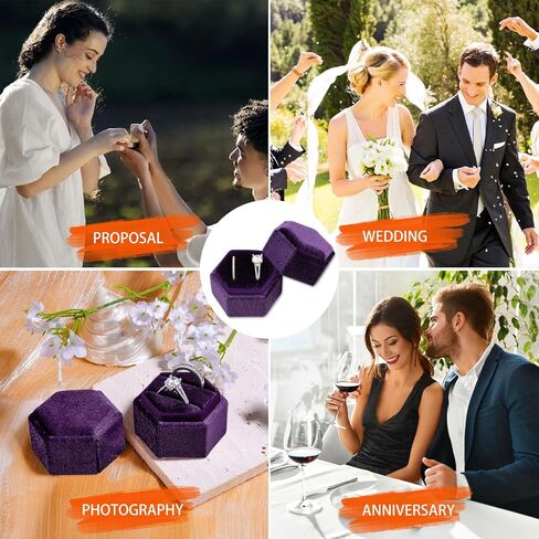 Champagne Velvet Jewelry Ring Box, 2 Slot Champagne Jewelry Ring Gift Box, Hexagon Vintage Ring Box with Detachable Lid, Double Ring Holder Box for Engagement, Wedding, Ceremony, Proposal, Photoshoots in Saudi Arabia