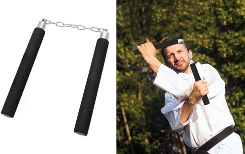 QWORK Safe Foam Rubber Training Nunchucks, 11×6.69 Inch, Soft Padded Foam with Stainless Steel Chain, 4 Pcs in Saudi Arabia