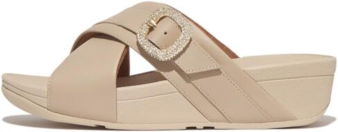 FitFlop Women's Lulu Crystal-Buckle Leather Cross Slides Wedge Sandal in Saudi Arabia