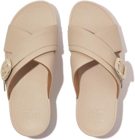 FitFlop Women's Lulu Crystal-Buckle Leather Cross Slides Wedge Sandal in Saudi Arabia
