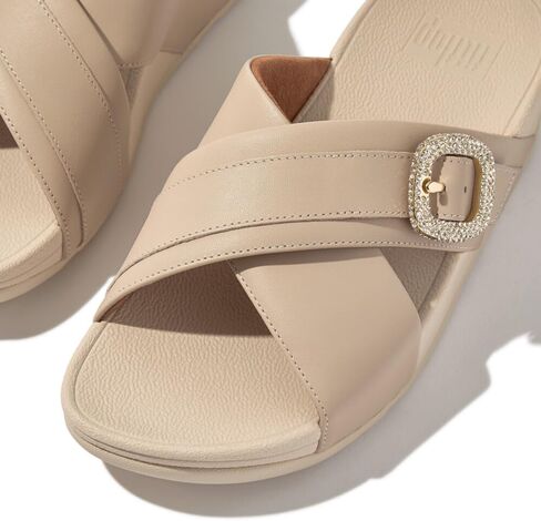 FitFlop Women's Lulu Crystal-Buckle Leather Cross Slides Wedge Sandal in Saudi Arabia
