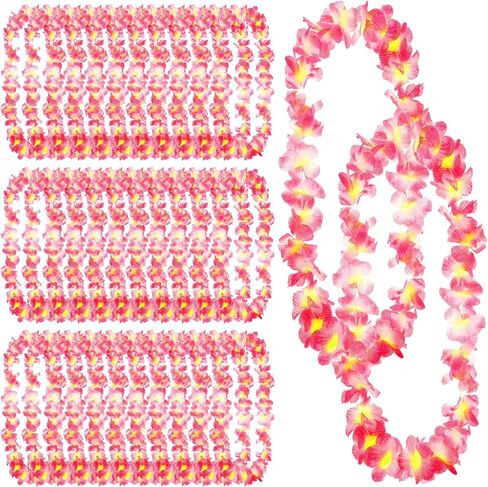 Jexine 50 Counts Hawaiian Leis Necklace Tropical Flower Leis for Luau Party Artificial Flowers Neck Loop for Decoration Beach Birthday Wedding Dance Garland Headbands (Blue) in Saudi Arabia