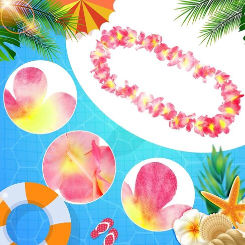 Jexine 50 Counts Hawaiian Leis Necklace Tropical Flower Leis for Luau Party Artificial Flowers Neck Loop for Decoration Beach Birthday Wedding Dance Garland Headbands (Blue) in Saudi Arabia