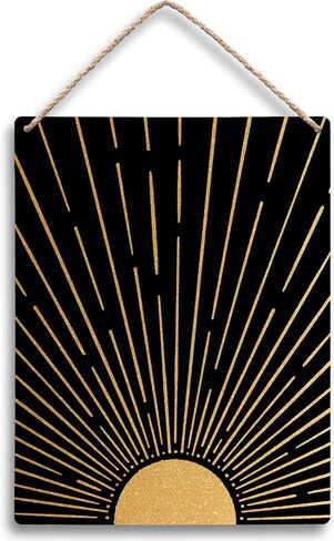 FUGWN Black Boho Sun Sunshine Hanging Wooden Signs 8x10, Sun Wall Decor, Black Boho Decor, Black and Gold Wall Decor, Mid Century Wall Decor, Boho Black Wall Decor for Bedroom Office Living Room in Saudi Arabia