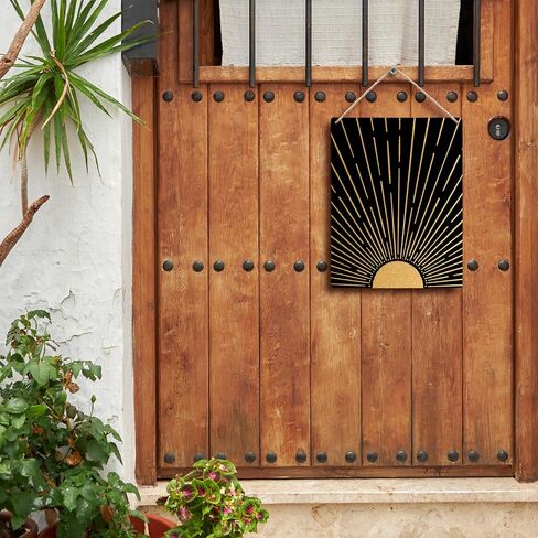 FUGWN Black Boho Sun Sunshine Hanging Wooden Signs 8x10, Sun Wall Decor, Black Boho Decor, Black and Gold Wall Decor, Mid Century Wall Decor, Boho Black Wall Decor for Bedroom Office Living Room in Saudi Arabia