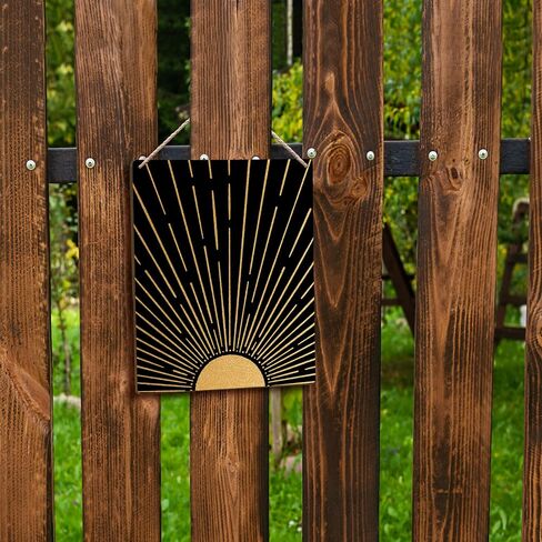 FUGWN Black Boho Sun Sunshine Hanging Wooden Signs 8x10, Sun Wall Decor, Black Boho Decor, Black and Gold Wall Decor, Mid Century Wall Decor, Boho Black Wall Decor for Bedroom Office Living Room in Saudi Arabia