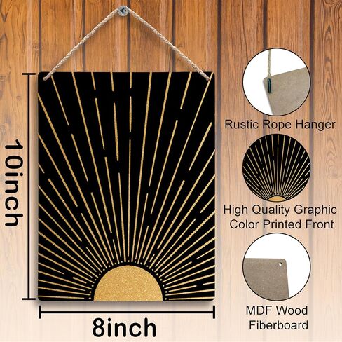 FUGWN Black Boho Sun Sunshine Hanging Wooden Signs 8x10, Sun Wall Decor, Black Boho Decor, Black and Gold Wall Decor, Mid Century Wall Decor, Boho Black Wall Decor for Bedroom Office Living Room in Saudi Arabia