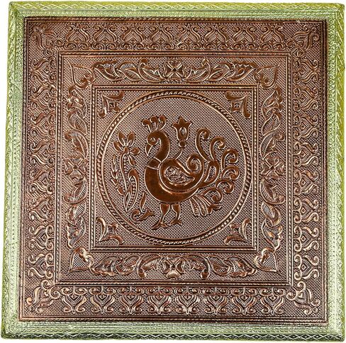 Meenakari Puja Pooja Bajot/طاولة/Chowki aasan الخشبية (الحجم: - 12 بوصة × 12 بوصة × 2 بوصة) تصميم هندي تقليدي ثقافي ديني Chaurang عتيق ذهبي صغير لتزيين مهرجان معبد ماندير in Saudi Arabia