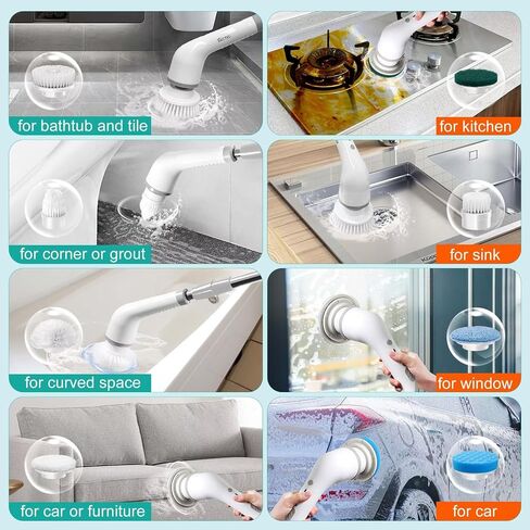 Electric Spin Scrubber: Cordless Shower Scrub Brush, 8 Replaceable Brush Heads, Electric Cleaning Brush for Bathroom, Tile Tub, Car, Sink, Floor, Window in Saudi Arabia
