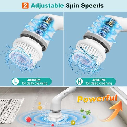 Electric Spin Scrubber: Cordless Shower Scrub Brush, 8 Replaceable Brush Heads, Electric Cleaning Brush for Bathroom, Tile Tub, Car, Sink, Floor, Window in Saudi Arabia