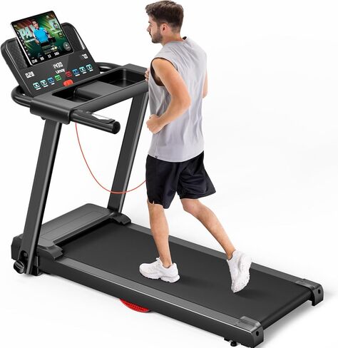 Treadmills for Home, 3.0HP Quiet Brushless Folding Treadmill with Heart Rate Sensor, Silicone Damping System, 300lbs Weight Capacity, Holder for Cup & Phone in Saudi Arabia