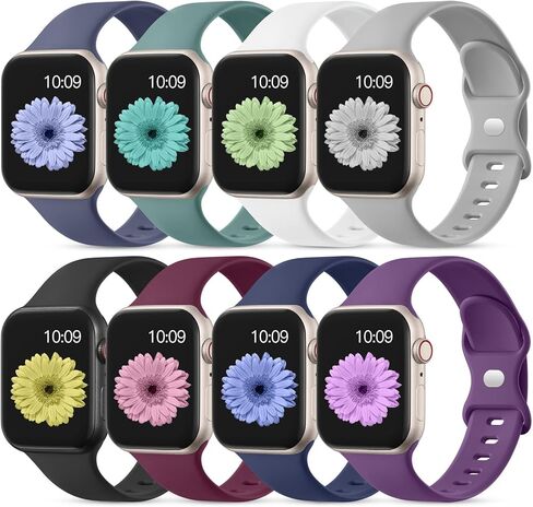 Lerobo 8 Pack Bands متوافقة مع Apple Watch Band 38mm 40mm 41mm 42mm 44mm 45mm 49mm النساء والرجال، أساور معصم بديلة لحزام رياضي من السيليكون الناعم لساعة Apple Watch Ultra SE Series 9 8 7 6 5 4 3 2 1 in Kuwait